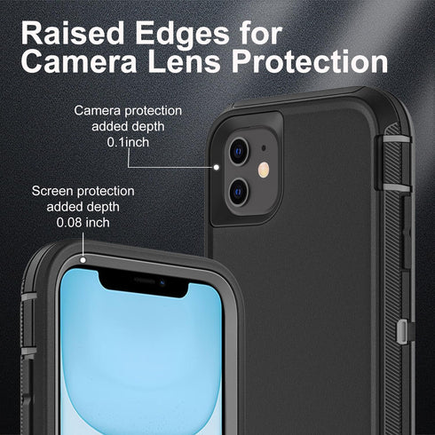 iPhone 11 Case - Heavy Duty 3 in 1 Military Grade Shockproof/Dust Proof with 2 Tempered Glass Protectors (Black/Grey)
