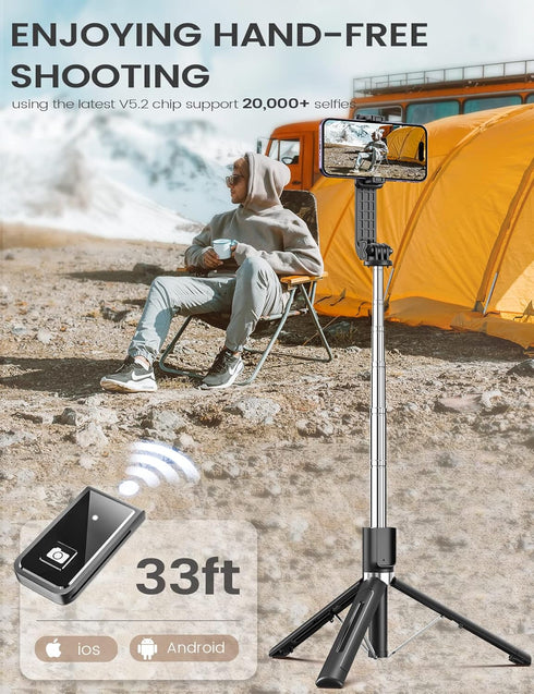 Portable 5 in 1 Selfie Stick Phone Tripod with Remote, Wireless Tripod for Cell Phone Compatible with iPhone 15/14/13