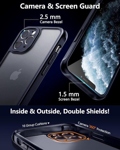 3 in 1 iPhone 11 Pro Max Case, Anti-Yellowing Military-Grade Protection with 2 pcs Screen Protector, Black