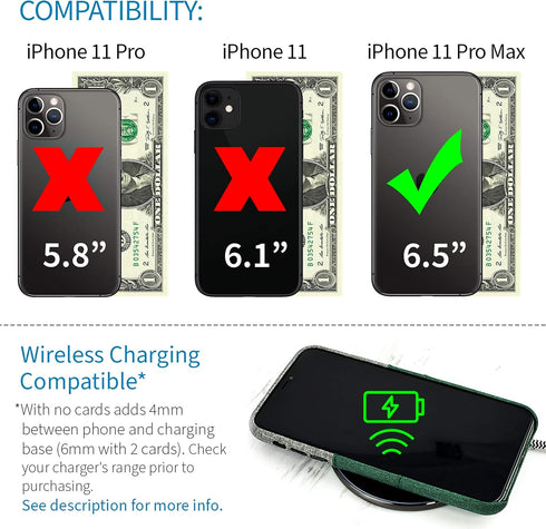 Dockem Wallet Case for iPhone 11 Pro Max: Built-in Metal Plate for Magnetic Mounting & 2 Card Slots (Green & Grey)