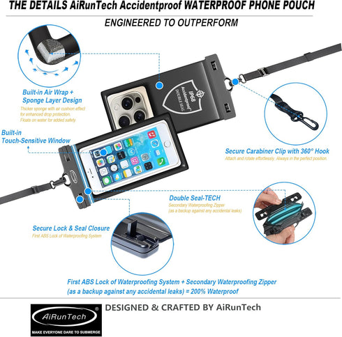 AiRunTech Floating Waterproof Phone Pouch with Lanyard, Waterproof Case for iPhone 16 15 14 13 12 Pro Max