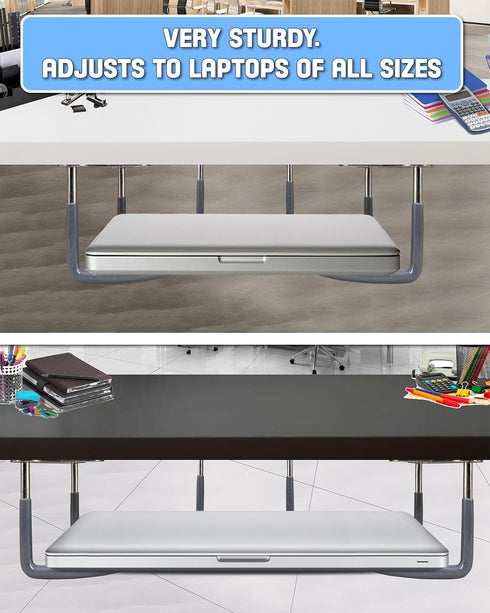 Skywin Rubberized Under Desk Laptop Mount, 3 Racks in 1 Set to Hold Under Desk Laptop Holder Organizer Rack (Laptop Not