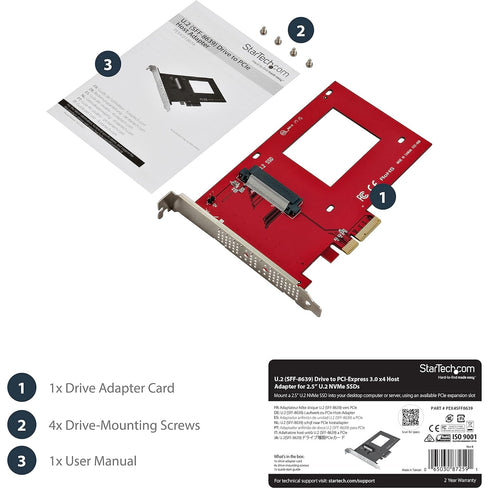 StarTech.com U.2 to PCIe Adapter - x4 PCIe for 2.5" U.2 NVMe SSD - SFF-8639