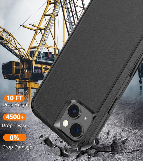 Diverbox Heavy Duty Case for iPhone 15 Plus 6.7" - Shockproof, Dropproof, with Tempered Glass Protector (Black-3in1)