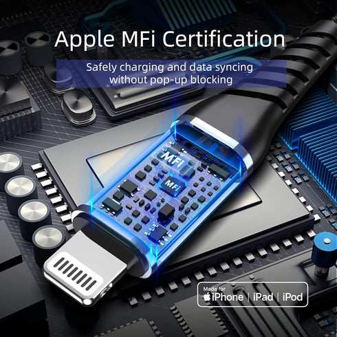 Mangotek 3-in-1 Charging Cable, Apple MFi Certified Adapter with USB A to Lightning/Type C/Micro USB Connectors