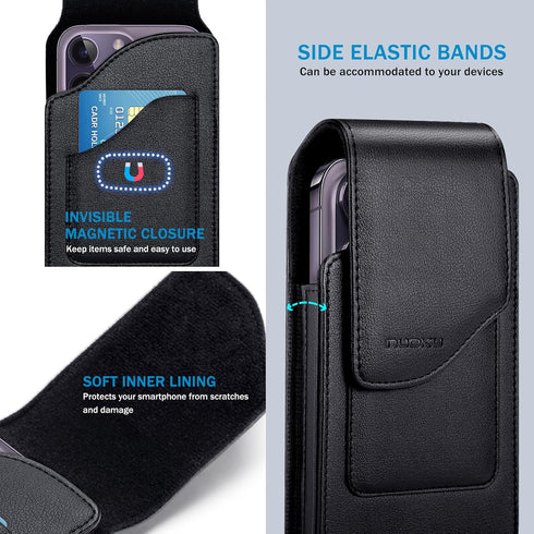 Belt Holster for iPhone 15 14 13 12 11 Pro Max, 15/14 Plus, XS Max, Samsung Galaxy S23+ A54 A53 A52, with Card Slot