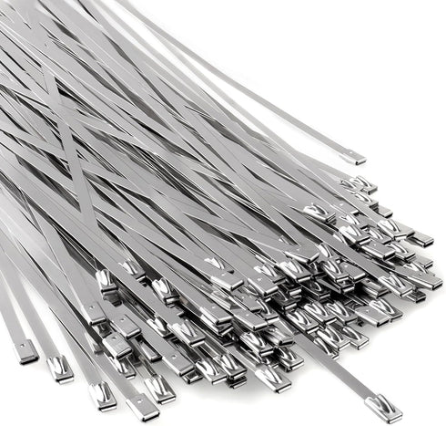 Metal Zip Ties - 100 Pcs 11.8 Inch 304 Stainless Steel Multi-Purpose Cable Ties for Outdoor Use
