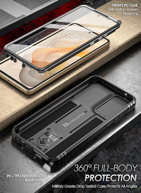 Poetic Revolution Case for Motorola Moto G Stylus 5G 2024, Black Rugged Shockproof Cover with Kickstand