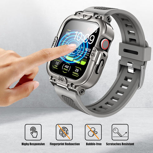 Dsytom Waterproof Case with Band for Apple Watch 45mm 44mm 41mm 40mm, Rugged Strap with Tempered Glass Protector
