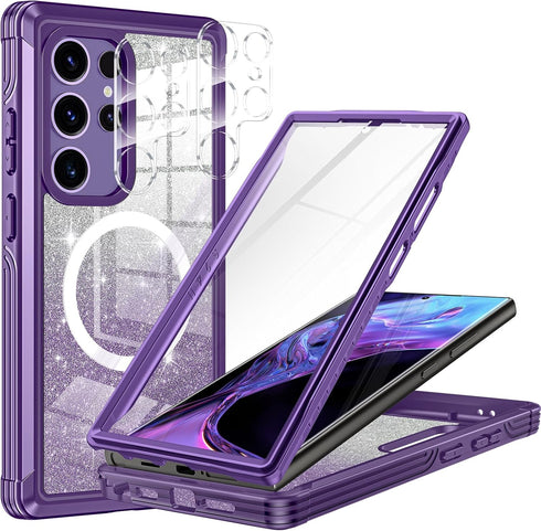 Hekodonk Glitter Case for Samsung Galaxy S24 Ultra, Full Body Shockproof, MagSafe Compatible, with Screen & Camera