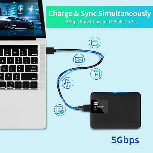 Micro B Cable, USB 3.0 A Male to Micro USB 3.0 Sync Cord for Toshiba, Seagate, Samsung, WD External Hard Drives