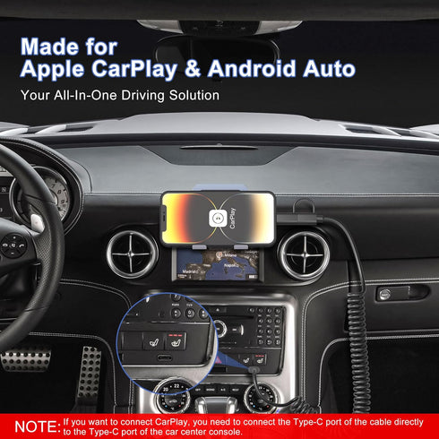 Coiled USB C Cable PD 27W/60W Fast Charging for iPhone 15, MFi Certified, 2-in-1 Apple Car Play & Android Auto