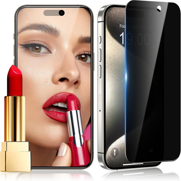 Privacy Screen Protector for iPhone 15 Pro Max / 15 Plus, Anti-Spy Tempered Glass Film, Shatterproof, Easy to Install