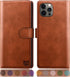 SUANPOT Leather Wallet Case for iPhone 12/12 Pro, RFID Blocking, Card Holder, Shockproof Flip Cover, Light Brown