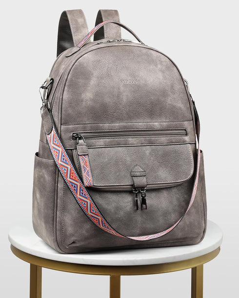 Backpack Backpack FADEON Leather Laptop Purse for Women, Designer Travel PU with Laptop Compartment for Work Grey