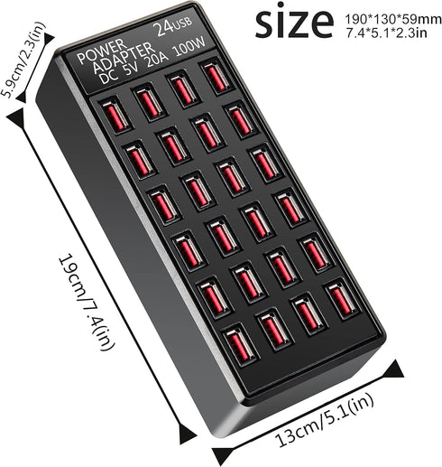 100w 24(20A) Port USB Fast Charging Station, Travel Desktop Rapid Charger for Smartphones, Tablets