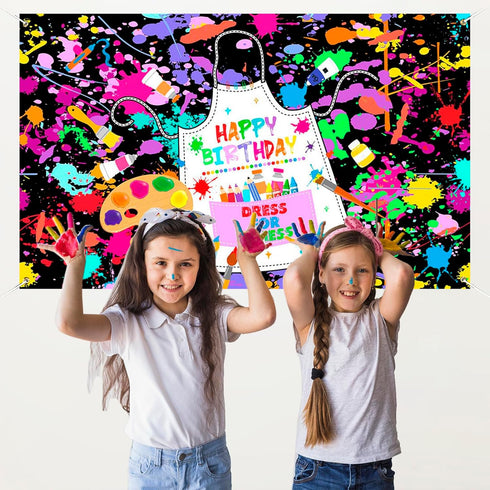 Mocsicka Art Paint Birthday Banner for Kids - Colorful Graffiti Splatter Art Photography Background