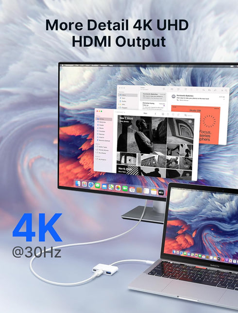 JSAUX USB-C to HDMI Adapter, 4K@30Hz 3-in-1 Multiport, 100W Fast Charging, Compatible with iPhone 15 Pro Max