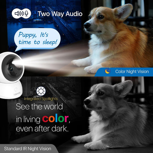 Dual Lens 2.4/5GHz WiFi Security Camera, 360° PTZ 2K Indoor Nanny Cams with Phone App, Night Vision, Local Storage
