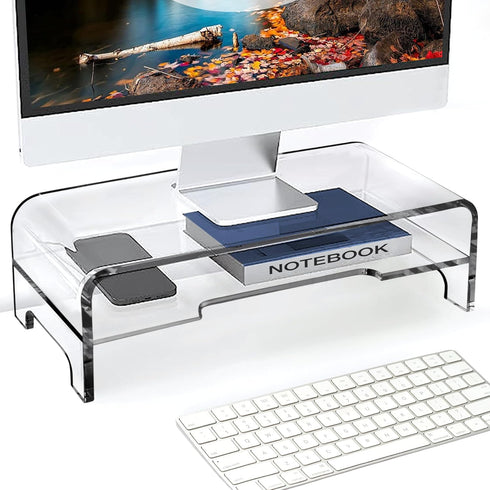 AMT Clear Acrylic Monitor Stand Riser 2 Tier, 5.5 Inches High Clear