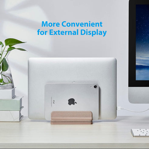 Leather Vertical Laptop Stand, Dual Laptop Holder Organizer with Adjustable Dock for All