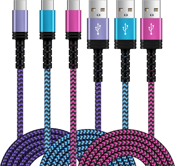 USB to USB C Cable 6FT/3Pack for iPhone 15/15 Pro/15 Pro Max/15 Plus, USB A to USB Type C Fast Charger Cord for Samsung