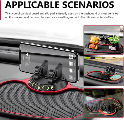 Teybouk 360 Car Anti-slip Mat Phone Holder, Multi-functional Center Console Storage Mat with Temporary Parking Numbers
