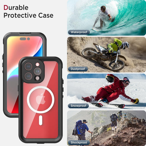 Miimall iPhone 15 Pro Waterproof Case, Built-in Screen Protector, Military Drop Proof, Rugged Cover - Gray