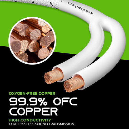 GearIT 10AWG Speaker Cable Wire with Gold-Plated Banana Tip Plugs, 15 Feet, White