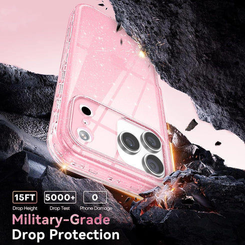 DUEDUE 17 17 6.3", for iPhone Pro Case, Glitter Anti-Yellowing Shockproof Protective Transparent Cover Bling Sparkle