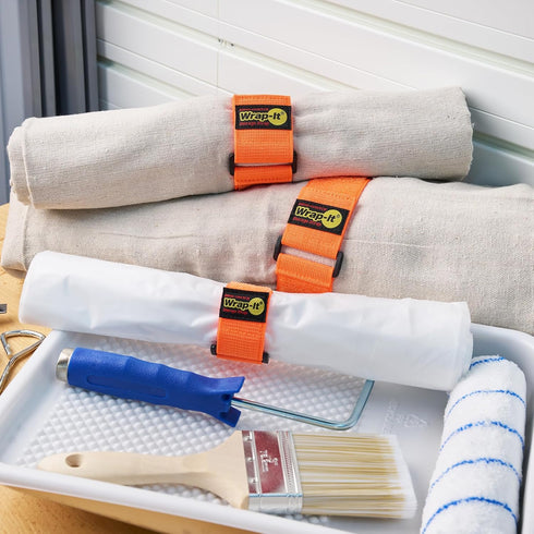 Super-Stretch Wrap-It Storage Straps - Assorted 12-Pack Orange - Elastic Hook and Loop Cinch Straps - Extension Cord Organizer, Hose and Cables Straps, Cord Wrap, Cord Keeper, Garage and RV Storage by Wrap-It Storage