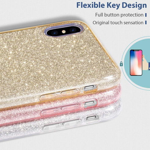 MATEPROX Compatible with iPhone Xs Max Case, Gold Glitter Slim Shiny Sparkle Crystal Bling Cover for Girls