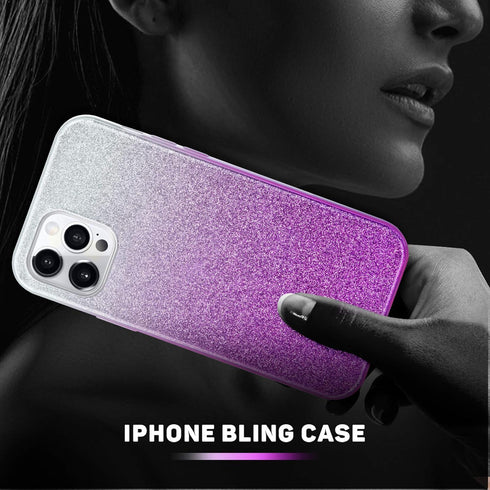 MATEPROX Compatible with iPhone 12 Pro Case, Glitter Bling Sparkle Cute Girls Women Protective Cover, Gradient Purple