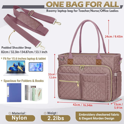 RAINSMORE 15.6 inch Teacher Tote Bag Laptop Bag for Women Work Bags Laptop Tote Nurse Bag Professional Computer