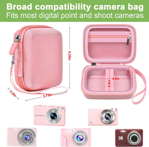 Digital Camera Case for VAHOIALD FHD 1080P, CAMKORY, KODAK PIXPRO FZ45-BK, Holder for SD Card - Pink (Box Only)