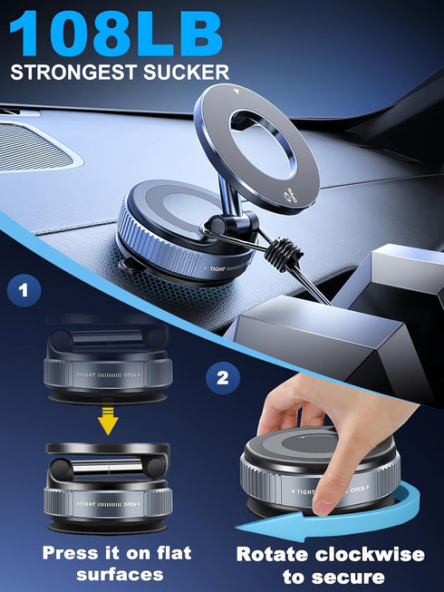 snanlen 360 108+LBS 3000gf 17/16 Upgraded Nano Gel Vacuum Magnetic Phone Holder, Heavy Duty Suction Cup Phone Mount