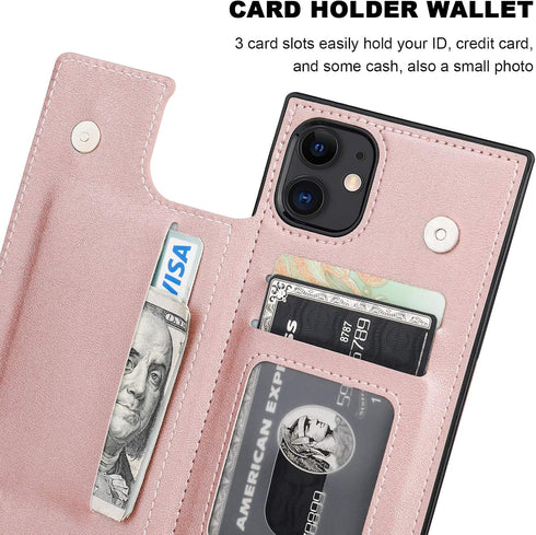 Bocasal Crossbody Wallet Case for iPhone 11, 6.1 inch, Rose Gold, PU Leather, Credit Card Holder, Shockproof,