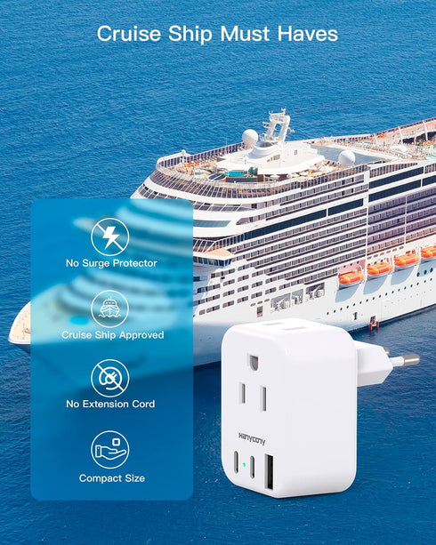 European Travel Plug Adapter, 2 Pack Type C Adapter with 2 Outlets & 2 USB C Ports for US to Europe Travel