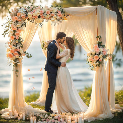 Wedding Arch Draping Fabric, 1 Panel 28" x 19Ft Champagne Sheer Backdrop Curtain for Ceremony Party Decor