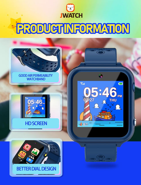 Kids Smart Watch Phone SOS with 10 Stories, 24 Puzzle Games, Alarm Clock - Toys for Ages 6-12 Boys Girls
