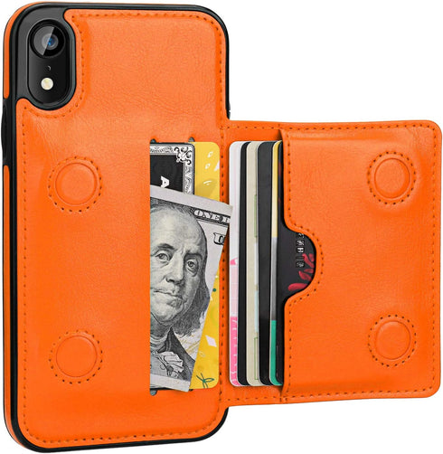 KIHUWEY iPhone XR Wallet Case - Premium Leather Credit Card Holder, Durable Shockproof Protective Cover, Kickstand, 6.1