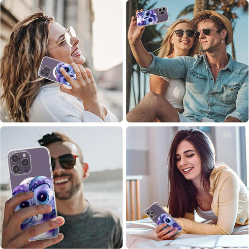 iPhone 13 Clear TPU Case with Purple Owl Pattern, MagSafe Compatible, Magnetic Wireless Charging, 6.1 inch.