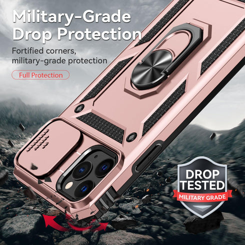 SunStory iPhone 11 Pro Max Case with HD Screen Protector, Slide Camera Cover & Kickstand - Rose Gold