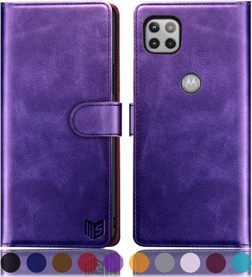 SUANPOT Purple Leather Wallet Case for Motorola One 5G Ace 2021, RFID Blocking Flip Folio Phone Cover