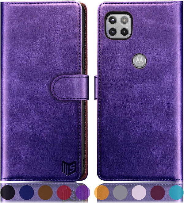 SUANPOT Purple Leather Wallet Case for Motorola One 5G Ace 2021, RFID Blocking Flip Folio Phone Cover