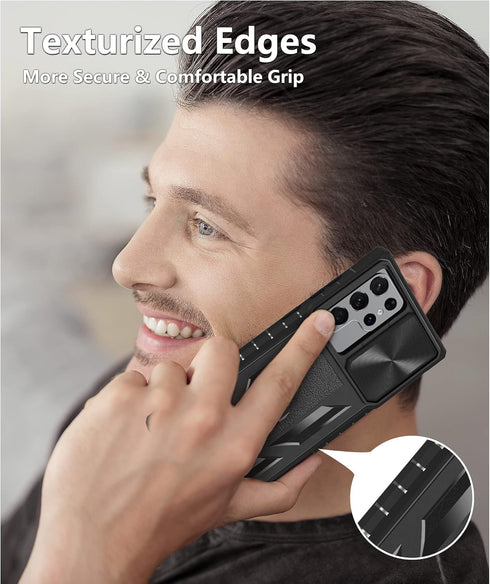 Case for Samsung Galaxy S22 Ultra 5G: Military Grade Rugged Protective Phone Cover with Built-in Kickstand - Black