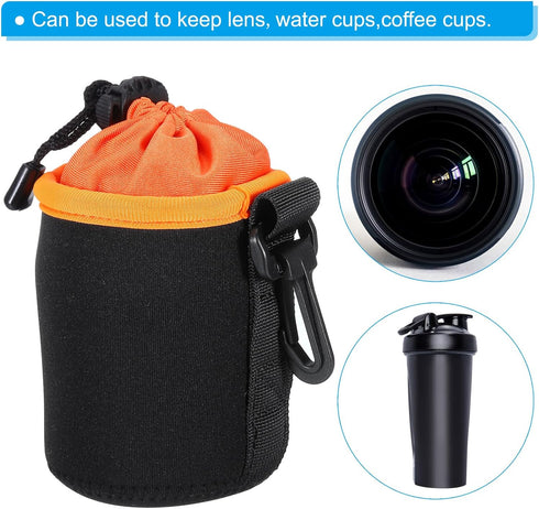 PATIKIL Camera Lens Bag - 2 Pcs 3.1" ID x 3.9" H Drawstring Pouch for DSLR Lens, Black Orange