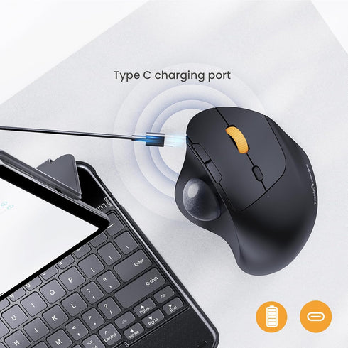 ProtoArc EM04 Wireless Trackball Mouse, Ergonomic Bluetooth Rollerball Rechargeable Mouse for PC, iPad, Mac, Windows -