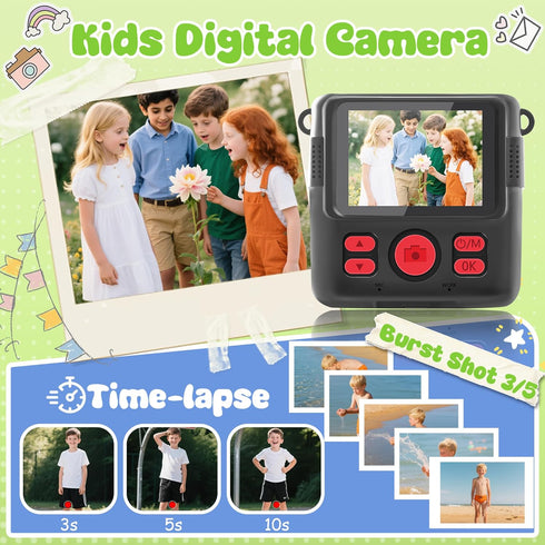 WEEFUN 2.4 Inch 1080P 16X 32GB 4 5 6 7 8 9 10 Kids Camera Instant Print, Safe Toddler Camera, Screen, with Zoom, TF