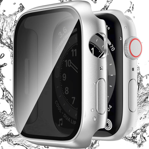 Waterproof Privacy Case for Apple Watch Series 6/5/4/SE2/SE 44mm, Anti-peep Screen Protector, Silver